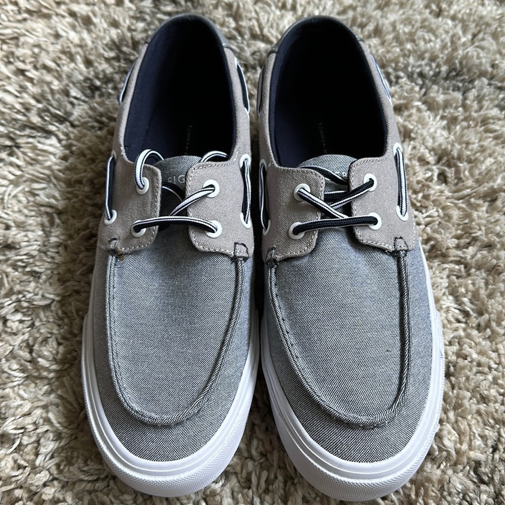 Very lightly used Tommy Hilfiger boat shoes in gray